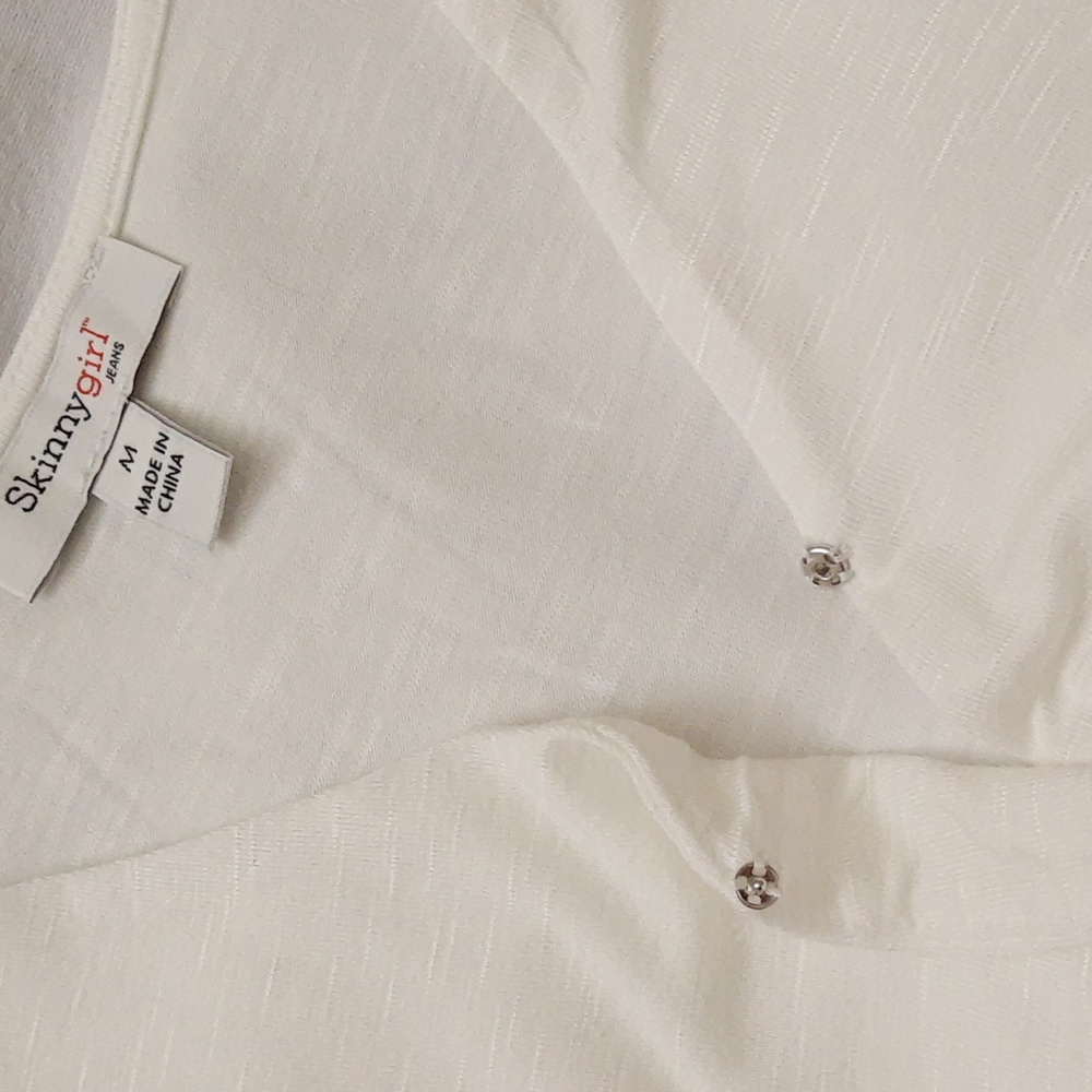 Skinnygirl Carrie Twist-Front Peplum Top Slub Knit Coastal Flowy, Ivory, Size M - Picture 7 of 16